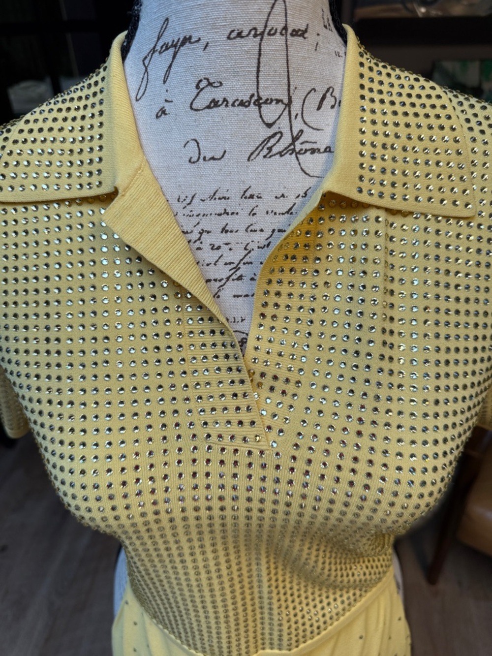 Sandro Two-Piece Knit Studded Polo and Midi Skirt Set in Light Yellow - Picture 11 of 17